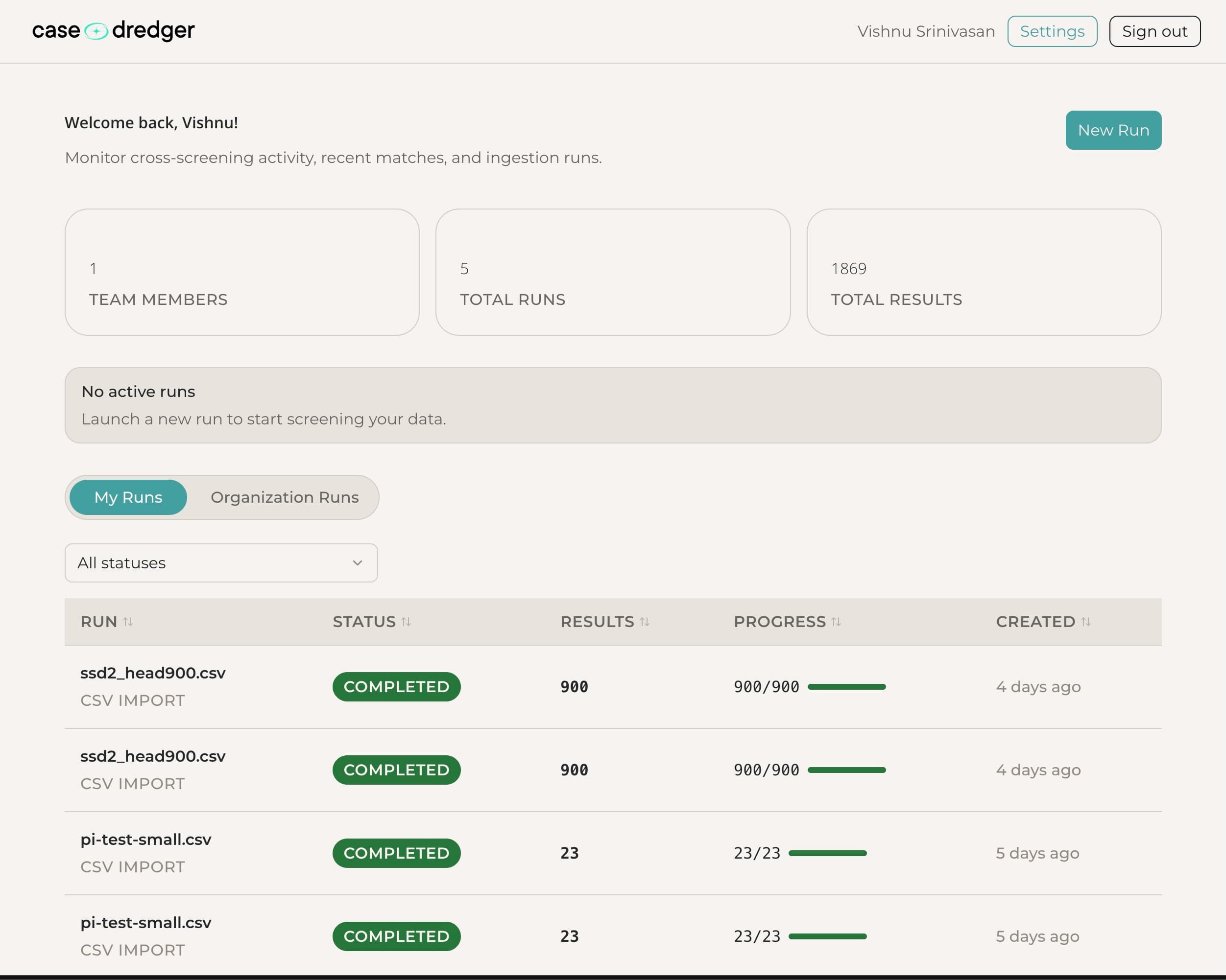 Case Dredger Dashboard